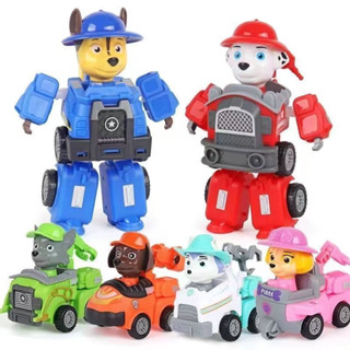 หุ่นยนต์รถทีม paw patrol  ของเล่นเสริมการศึกษา สําหรับเด็ก การเปลี่ยนรูป รถของเล่น