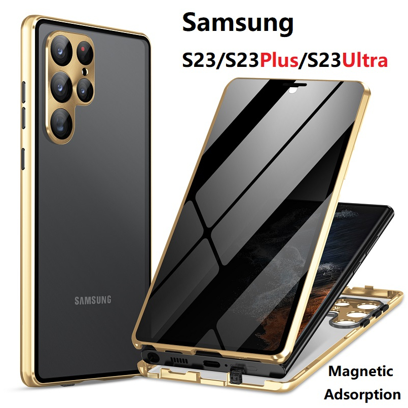เคสโทรศัพท์มือถือแบบแข็ง กระจกสองด้าน กันกระแทก กันรอยเลนส์กล้อง แม่เหล็ก สําหรับ Samsung Galaxy S23 Ultra S23 Plus