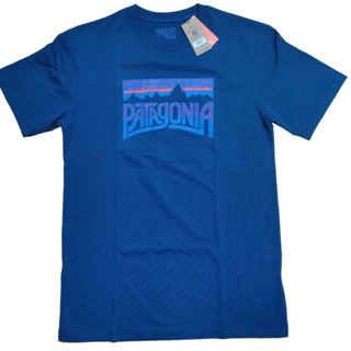 เสื้อยืดลําลอง ผ้าฝ้าย แขนสั้น พิมพ์ลายโลโก้ภูเขา Patagonia สําหรับผู้ชาย