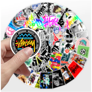 Stussy สติกเกอร์แฟชั่นกันน้ำ (50 ชิ้น) สติกเกอร์สำหรับสมุดโน้ต โน้ตบุ๊ก และหมวกกันน็อค สไตล์เทศกาล