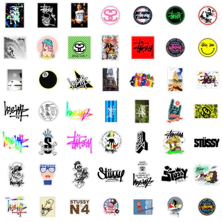Stussy สติกเกอร์แฟชั่นกันน้ำ (50 ชิ้น) สติกเกอร์สำหรับสมุดโน้ต โน้ตบุ๊ก และหมวกกันน็อค สไตล์เทศกาล