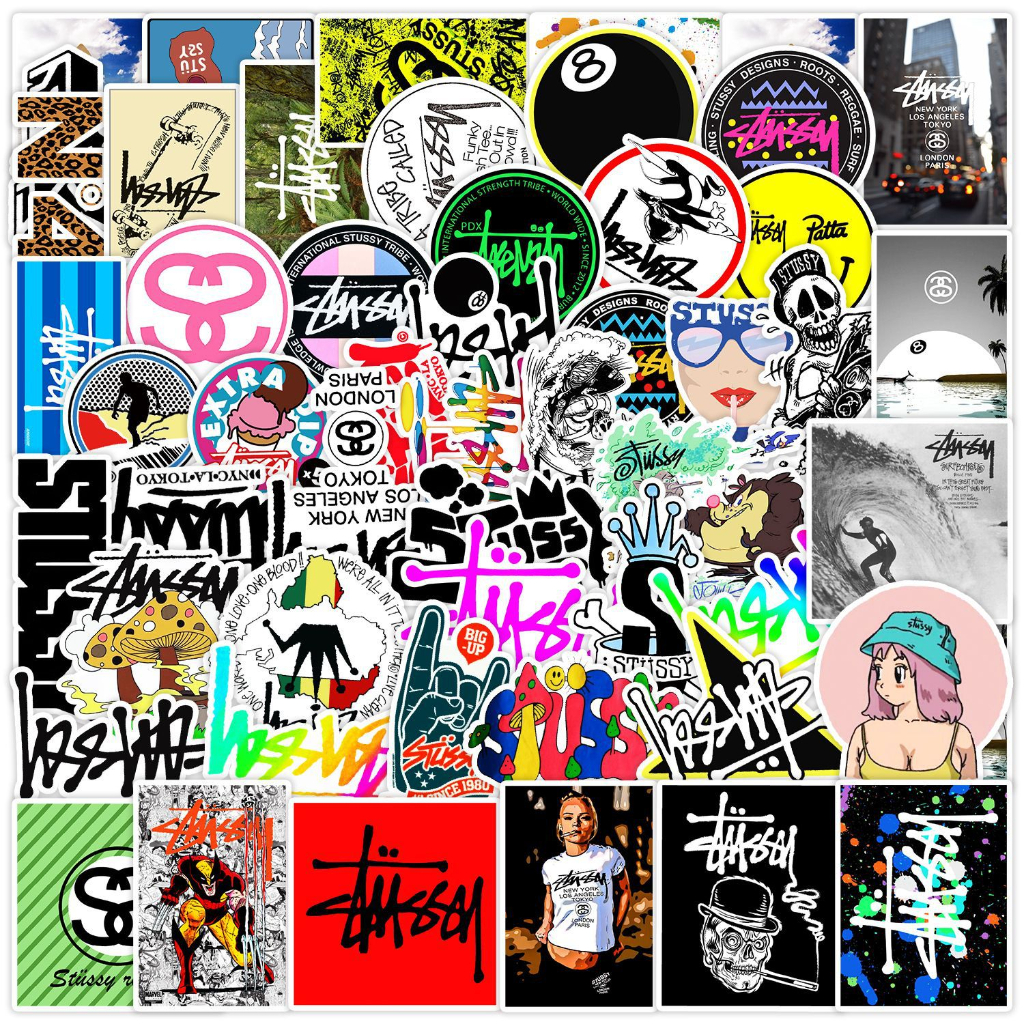แฟชั่นแบรนด์ Stussy สติกเกอร์กันน้ํา 50 ชิ้นสําหรับโน้ตบุ๊คแล็ปท็อปหมวกกันน็อค Decal