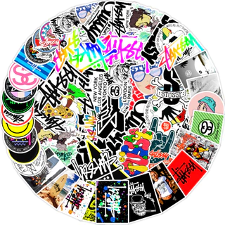 Stussy สติกเกอร์แฟชั่นกันน้ำ (50 ชิ้น) สติกเกอร์สำหรับสมุดโน้ต โน้ตบุ๊ก และหมวกกันน็อค สไตล์เทศกาล