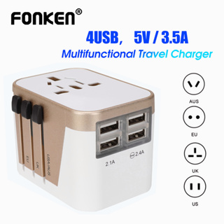 Fonken อะแดปเตอร์ชาร์จไฟ 4 พอร์ต USB 5V 3.5A ปลั๊ก EU UK USA Us สําหรับเดินทาง