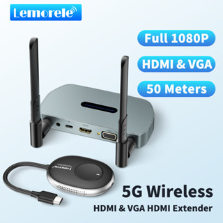 Lemorele Wireless HDMI ส่งสัญญาณและตัวรับสัญญาณ 4K - Extender 5G Kit 165ft สัญญาณผ่านผนัง/พื้นสตรีมมิ่งจากโทรศัพท์แล็ปท็อป Netflix YouTube PS5 ไปยัง HDTV/โปรเจ็กเตอร์