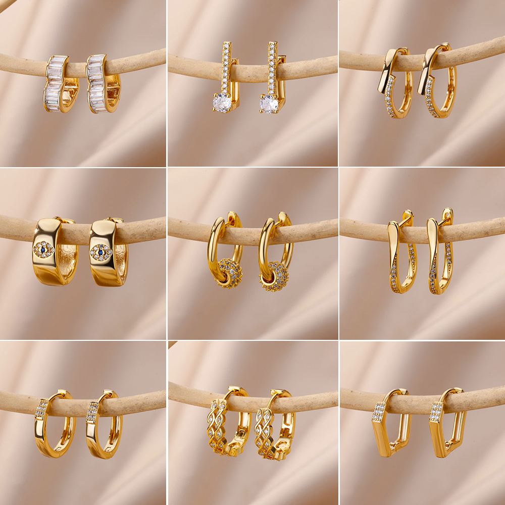 Kaijiang anting-anting เรขาคณิตเพทายต่างหูผู้หญิงคุณภาพสูงหัวใจสแควร์ Hoop ต่างหูสแตนเลส Cincin Telinga เครื่องประดับแฟชั่นอุปกรณ์เสริม