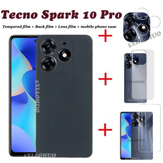 4in1 Tecno Spark 10 Pro เคสโทรศัพท์ Tecno Spark 10 Pro เคสโทรศัพท์ซิลิโคนนุ่ม + ฟิล์มกระจกนิรภัย + ฟิล์มเลนส์ + ฝาครอบด้านหลัง