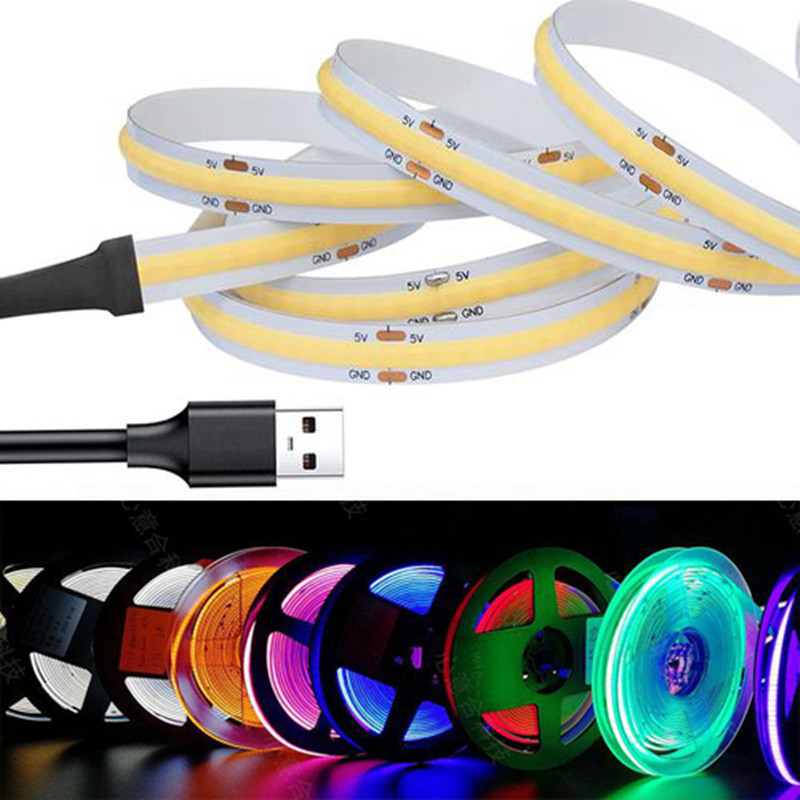 แถบไฟ Led DC 5V COB USB กว้าง 5 มม. RA 90 สว่างมาก ยืดหยุ่น สีขาว สีแดง สีเขียว ชมพู เหลือง