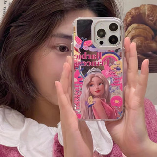 เคสป้องกันโทรศัพท์มือถือกระจก กันกระแทก ลายบาร์บี้น่ารัก สีชมพู สําหรับ iPhone 14 13 12 11 Pro Max 14pro 13pro