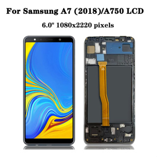 Oled พร้อมกรอบ สําหรับ Samsung A7 2018 A750 จอแสดงผล LCD พร้อมหน้าจอสัมผัส Digitizer แบบเปลี่ยน