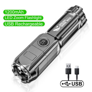 ไฟฉายซูม 3 โหมด / ไฟฉาย แบบชาร์จไฟ USB สว่างพิเศษ / ไฟฉาย 18650 แบตเตอรี่ในตัว กลางแจ้ง