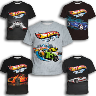 ใหม่ เสื้อยืดคอกลม พิมพ์ลายการ์ตูนอนิเมะ Hot Wheels สไตล์ยุโรป และอเมริกา แฟชั่นสําหรับเด็กผู้ชาย 2023