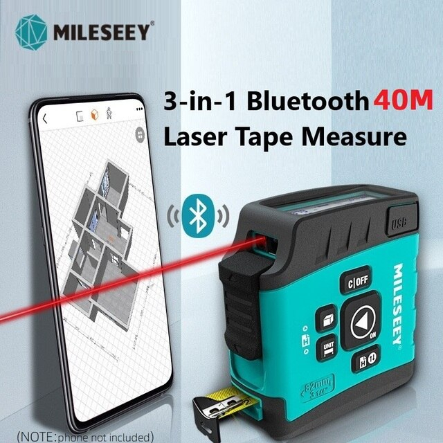 Mileseey DT20 เทปวัดระยะทางดิจิทัล เลเซอร์ 40 ม. 5 ม. แบบพกพา ขนาดเล็ก 3 In 1 สําหรับงานก่อสร้าง