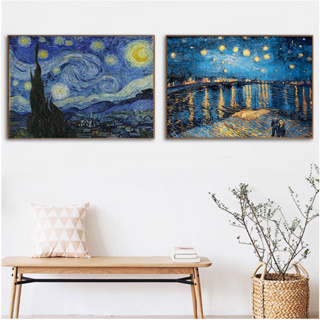 โปสเตอร์ผ้าใบ พิมพ์ลาย Van Gogh Starry Night Abstract สไตล์โมเดิร์น สําหรับตกแต่งห้องนั่งเล่น