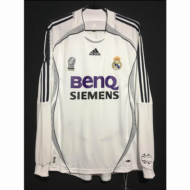 เสื้อกีฬาแขนยาว ลายทีมฟุตบอล Real Madrid 2006/2007 ชุดเหย้า สไตล์เรโทร