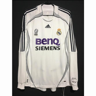 เสื้อกีฬาแขนยาว ลายทีมฟุตบอล Real Madrid 2006/2007 ชุดเหย้า สไตล์เรโทร