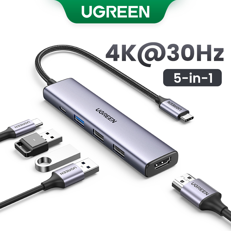 Ugreen อะแดปเตอร์ฮับ 5Gpbs USB-C เป็น USB 3.0 HDMI 4K 30Hz 4K 60Hz PD100W สําหรับ MacBook Air Dell X