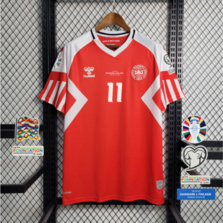 เสื้อกีฬาแขนสั้น ลายทีม Denmark 23 24 Fans vs FINLAND ไซซ์ S-2XL เพิ่มชื่อ และตัวเลขได้