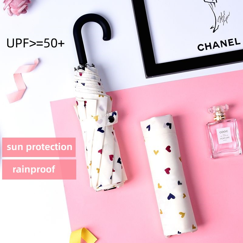 พร้อมส่ง ร่มพับ แบบแมนนวล 8 กระดูก ด้ามจับโค้ง ใส ขนาดเล็ก กันแดด และฝนตก ป้องกันรังสียูวี