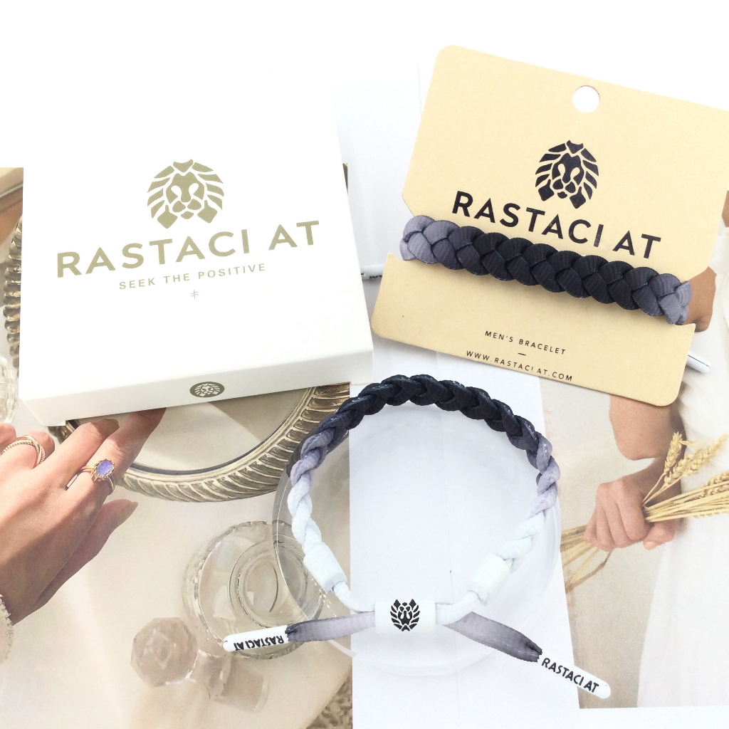 RASTAClAT  สร้อยข้อมือถักสีดําและสีขาวคลาสสิกสําหรับผู้ชายและผู้หญิงไล่ระดับสี Series 5 หัวเข็มขัดพร้อมกล่องพรีเมี่ยม