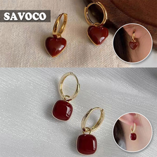 Savoco ผู้หญิง แฟชั่นเกาหลี สีแดง ห่วงหัวใจ ต่างหู ปาร์ตี้ ของขวัญ บุคลิกภาพ วินเทจ สี่เหลี่ยม ต่างหูหล่น อุปกรณ์เสริม SE097