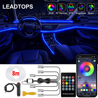 Leadtops 6in1 สายไฟเบอร์ออปติก Led 8 เมตร นีออน พร้อมรีโมตคอนโทรล สําหรับตกแต่งภายในรถยนต์