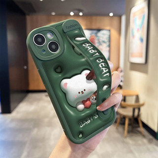 เคสโทรศัพท์มือถือหนังนิ่ม ลายการ์ตูนหมีน่ารัก พร้อมสายคล้องมือ สําหรับ Samsung S20 S21 FE S22 Plus S23 Ultra A23 A32 A52 A52s A53 | Xmd W024