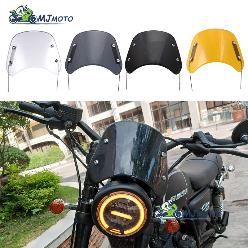 【MJMOTO】 6.5 นิ้ว -9.45 นิ้ว กระจกบังลมรถจักรยานยนต์ 4 สี สําหรับ Harley Honda Yamaha Kawasaki Suzuki