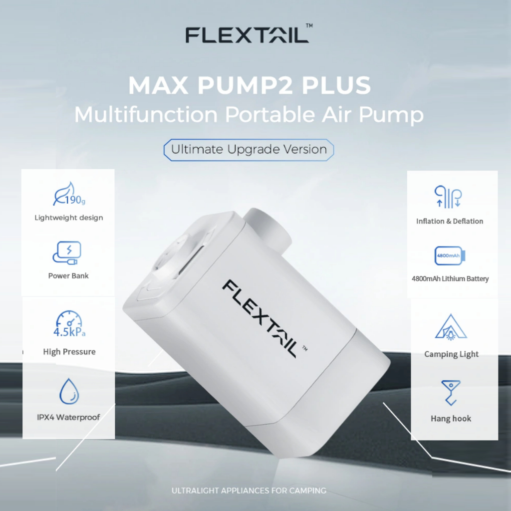Flextail Max Pump 2 PLUS เครื่องปั๊มลมไฟฟ้า น้ําหนักเบา แบบพกพา สําหรับตั้งแคมป์ ว่ายน้ํากลางแจ้ง