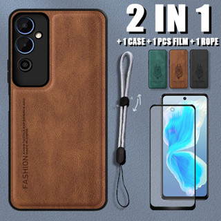 2 IN 1 เคสหนังนิ่ม หรูหรา พร้อมฟิล์มเซรามิค และสายคล้อง ปรับได้ สําหรับ Tecno Pova Neo 2 LG6n