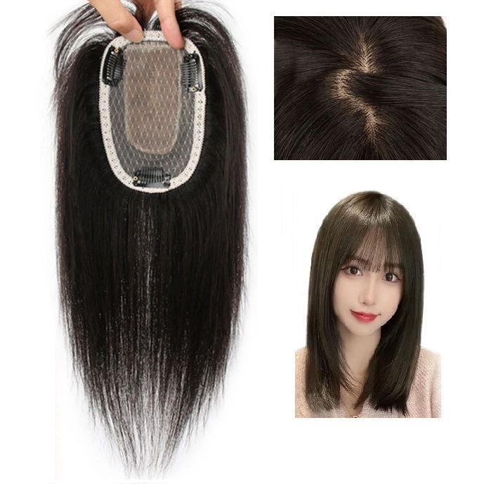 9cmx14cm 100% Real Human Hair Topper สําหรับผู้หญิงคลิป Hairpiece Toupee ผ้าไหม 20 ซม. ~ 30 ซม.