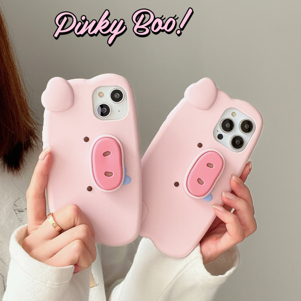 เคสโทรศัพท์มือถือ ลายหมู 3D พร้อมขาตั้ง สําหรับ Iphone 11 12 13 14 15 Pro x xr xs max mini 7 8 6 6s plus