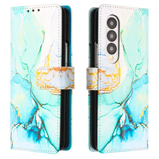 เคสโทรศัพท์มือถือหนัง ลายหินอ่อน พร้อมช่องใส่บัตร สําหรับ Samsung Galaxy Z Fold 3 4 5G