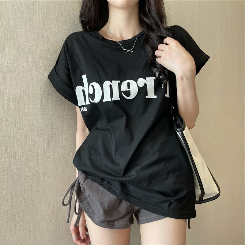 ใหม่ เสื้อยืด แขนสั้น พิมพ์ลายตัวอักษร ทรงหลวม เข้ารูป【6717】