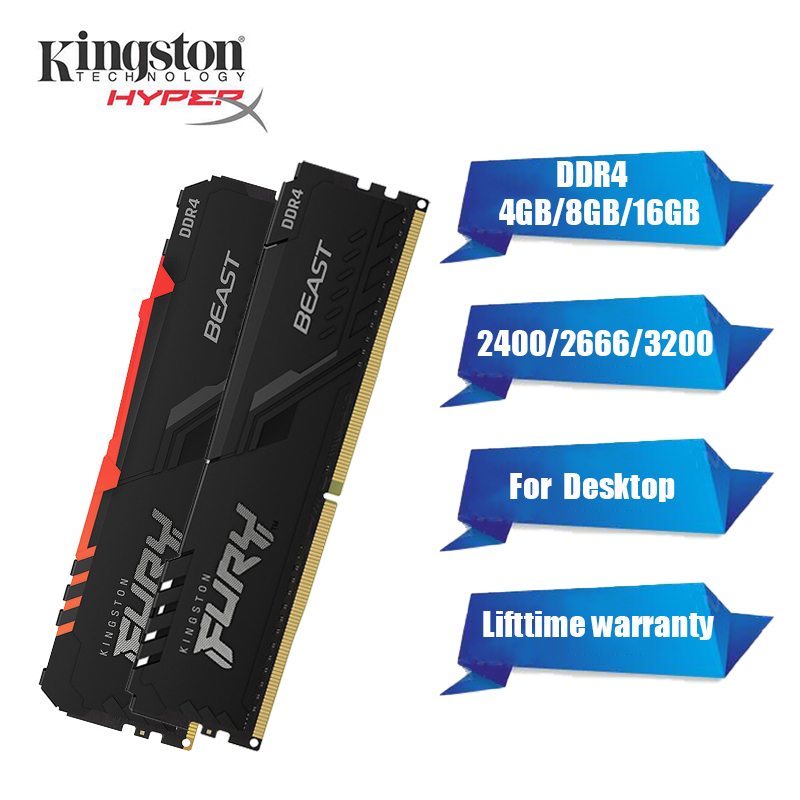 แรมหน่วยความจํา 4GB 8GB 16GB Hyperx BEAST RGB DDR4 DIMM 2400 2666 3200MHz 288Pin 1.2V RAM PC4-19200 21300 25600 สําหรับเล่นเกม PC