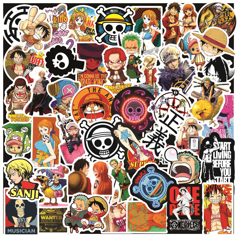 สติกเกอร์ ลายการ์ตูนอนิเมะ One Piece สําหรับติดตกแต่งโน๊ตบุ๊ค แล็ปท็อป หมวกกันน็อค 100 ชิ้น 50 ชิ้น