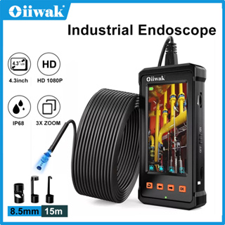 Oiiwak กล้องเอ็นโดสโคป 1080P HD หน้าจอ LCD 4.3 นิ้ว IP68 กันน้ํา ไฟ LED 6 ดวง 15 เมตร ปรับได้