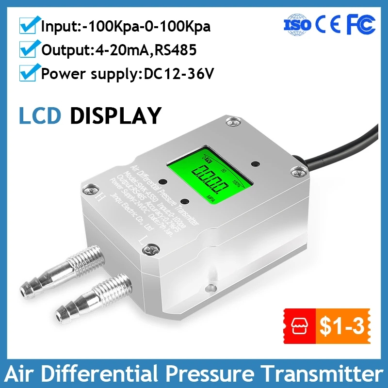 เซนเซอร์วัดความดันอากาศดิจิทัล LCD 4-20mA -20Kpa-0-100Kpa