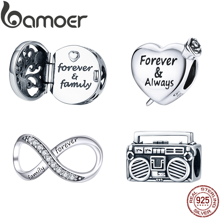 Bamoer Family Collection Open Round Charm & เสน่ห์สไตล์วิทยุสําหรับสร้อยข้อมือ DIY