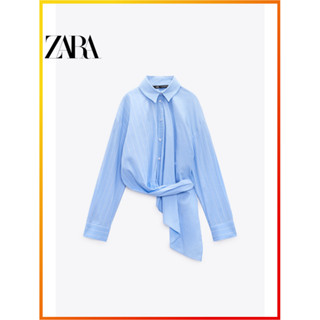 Zaras ใหม่ TRF เสื้อเชิ้ต ลายทาง เย็บปะติดปะต่อกัน สําหรับผู้หญิง 3067059 044