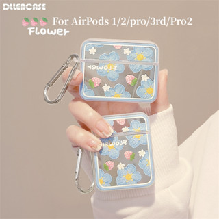 INPODS Dllencase เคสซิลิโคน ลายดอกไม้ สีฟ้า พร้อมตะขอ สําหรับ Apple AirPods Gen 2 AirPods Pro 1 2 3 Airpod 3 1 2 3 A346