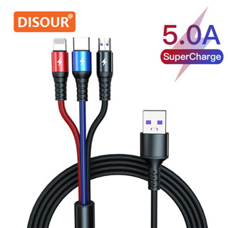 Disour สายชาร์จ 5A 3 In 1 สําหรับ Micro Type-C 8Pin ชาร์จเร็ว สายข้อมูลไนล่อน คุณภาพ