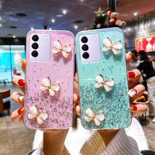 เคสโทรศัพท์ซิลิโคน แบบนิ่ม ลายผีเสื้อ ประดับกลิตเตอร์ สําหรับ Vivo V27 V27e V23e 5G V23e 2021