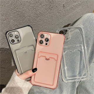 เคสโทรศัพท์มือถือแบบนิ่ม ใส กันกระแทก พร้อมช่องใส่บัตร สําหรับ iPhone 14 13 Pro Max 14 Plus