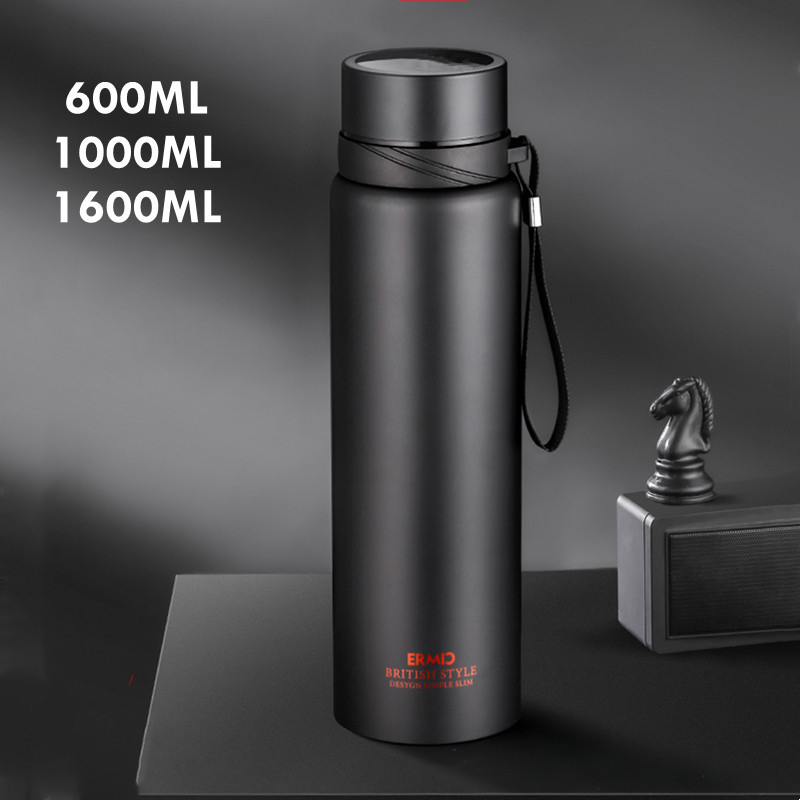 1000มิลลิลิตร/1600มิลลิลิตรกระติกน้ําเก็บความร้อนสแตนเลสคู่พร้อมตัวกรองความจุขนาดใหญ่แบบพกพาขวดน้ํากีฬาแก้วกาแฟชาแก้ว