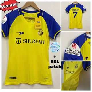 เสื้อกีฬาแขนสั้น ลายทีมชาติฟุตบอล Al-Nassr FC 22-23 ชุดเหย้า ไซซ์ S - 2XL สําหรับผู้หญิง