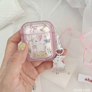 เคสหูฟัง แบบนิ่ม ลายการ์ตูนกระต่าย พร้อมพวงกุญแจ สําหรับ AirPods 3 Pro 2 AirPod 2