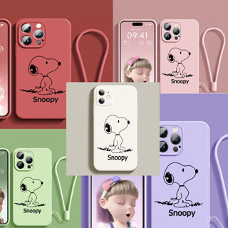 เคสโทรศัพท์มือถือ ซิลิโคนนิ่ม ผิวด้าน กันรอยเลนส์กล้อง ลายการ์ตูนสนูปปี้น่ารัก พร้อมสายคล้องโซ่ สําหรับ Iphone 15 14 13 12 11 Pro Max Snoopy case Ip14 Ip13 Ip12 Ip11