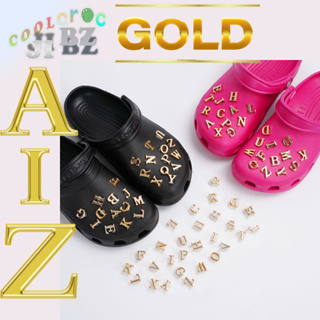 CROCS ชุดเครื่องประดับ หัวเข็มขัด รูปตัวอักษร A-Z Jibbitz สีทอง สําหรับเด็ก