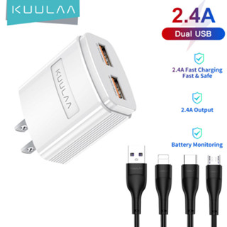 Kuulaa ที่ชาร์จเร็ว 2.4A 2.4A USB คู่ ชาร์จเร็ว สําหรับ iphone 12 mini 12 Pro Max 11 Samsung Galaxy Huawei Xiaomi Redmi Note 9S asd
